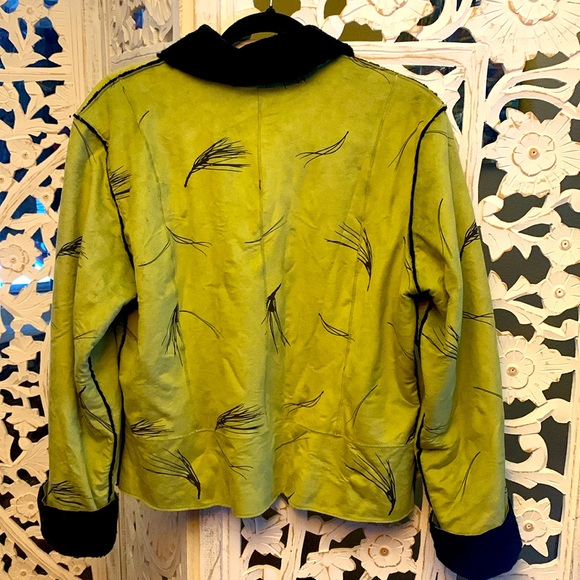 Robert Kitchen Yellow Green Faux Suede Vintage Jacket with Shearling accents - Picture 2 of 5